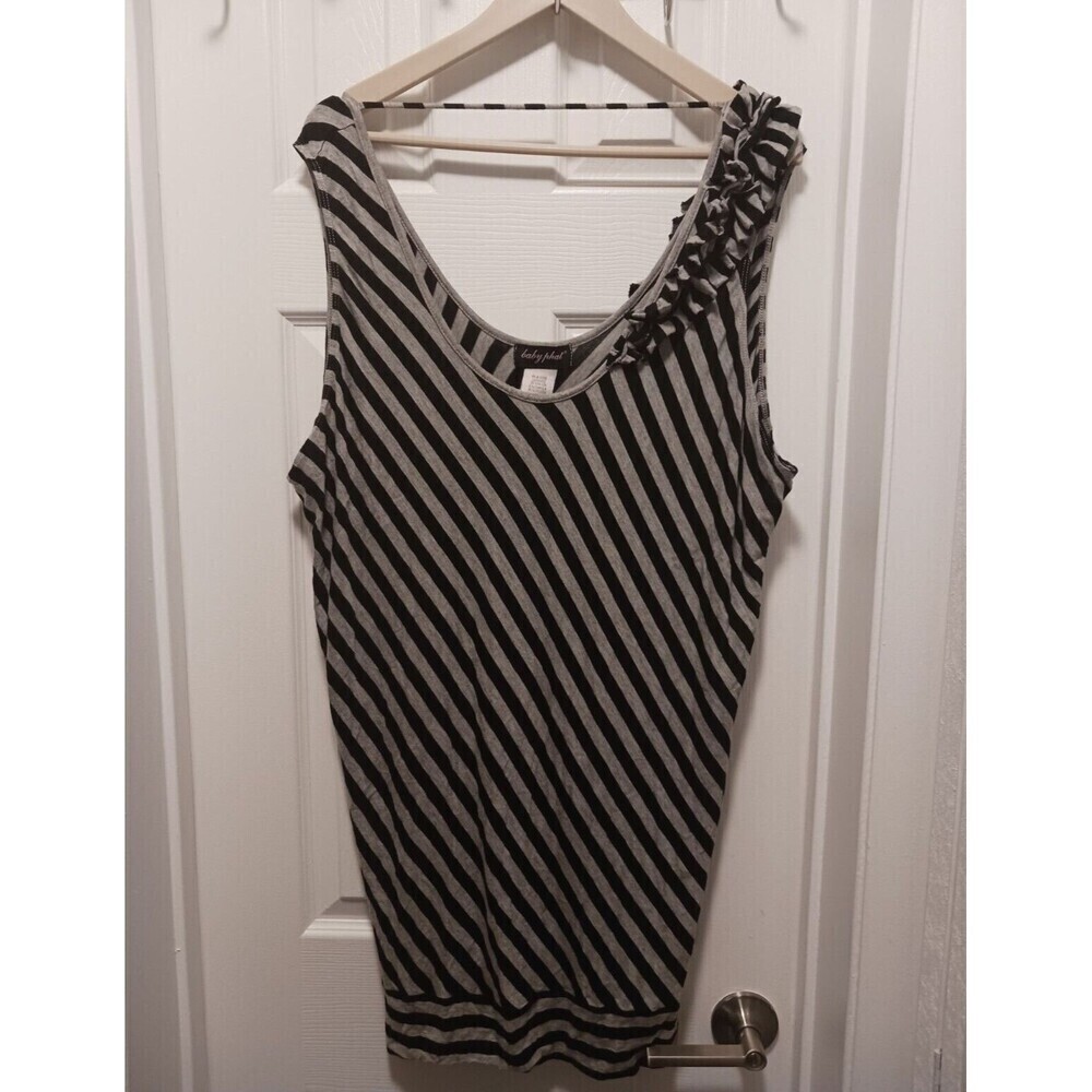 Vintage Baby Phat Y2K Tank Top Rufffle  Striped Round Neck Gray Black‎ L